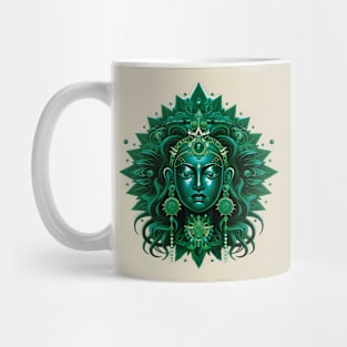 Radiant Goddess Green Tara: Mandalic Portrait of Divine Beauty Mug